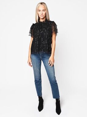 Hunter Bell Blair Top Short Sleeve Ruffle Neck Small Luxury Resort Vacation